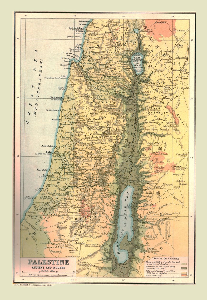 Kort over Palæstina, gammelt og moderne, 1902. af Unbekannt
