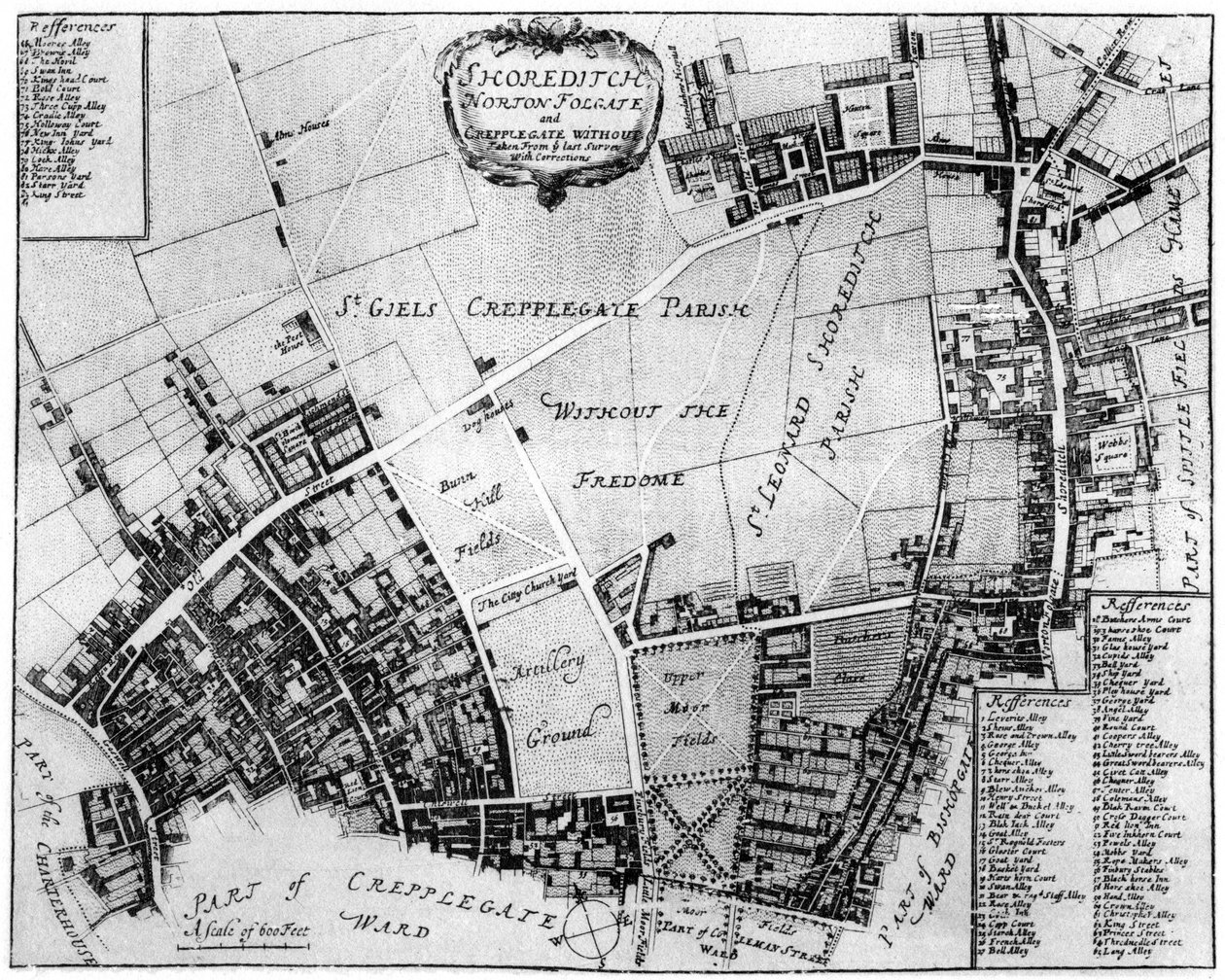 Kort over Shoreditch, Norton Folgate og Cripplegate, 1907 af Unbekannt