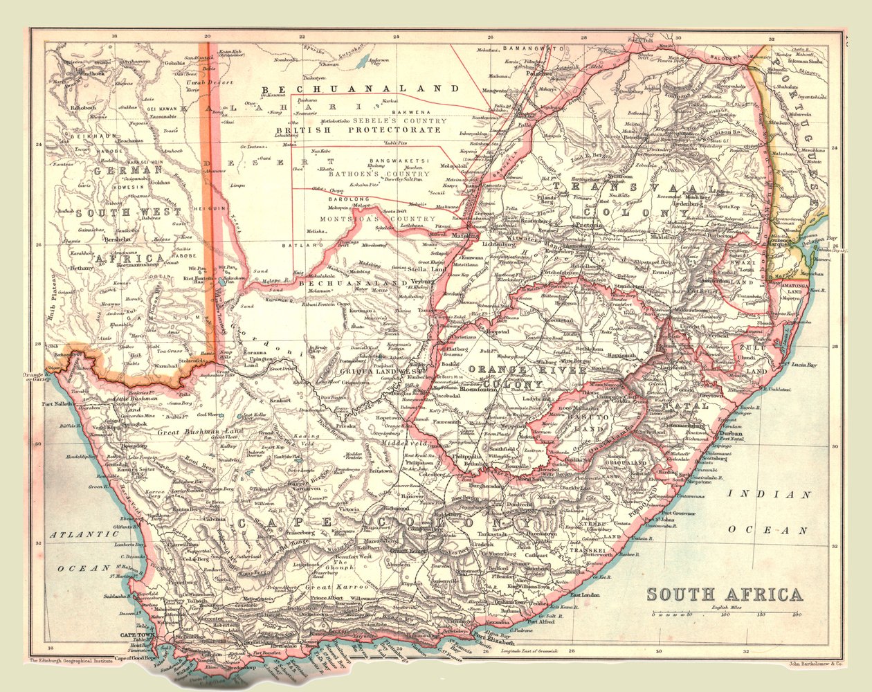 Kort over Sydafrika, 1902. af Unbekannt