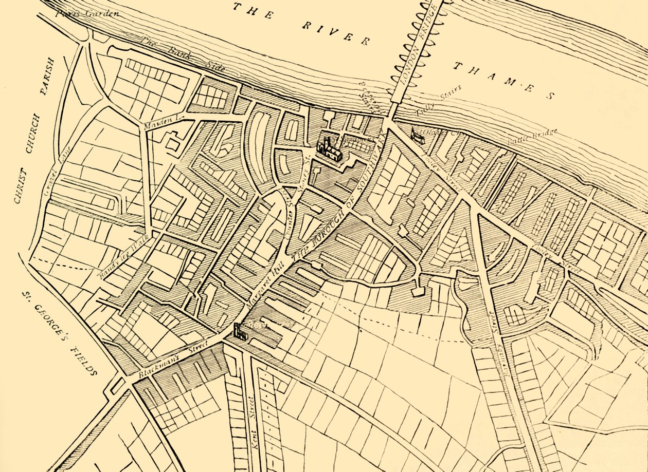 Kort over Southwark, 1720, c1878. af Unbekannt