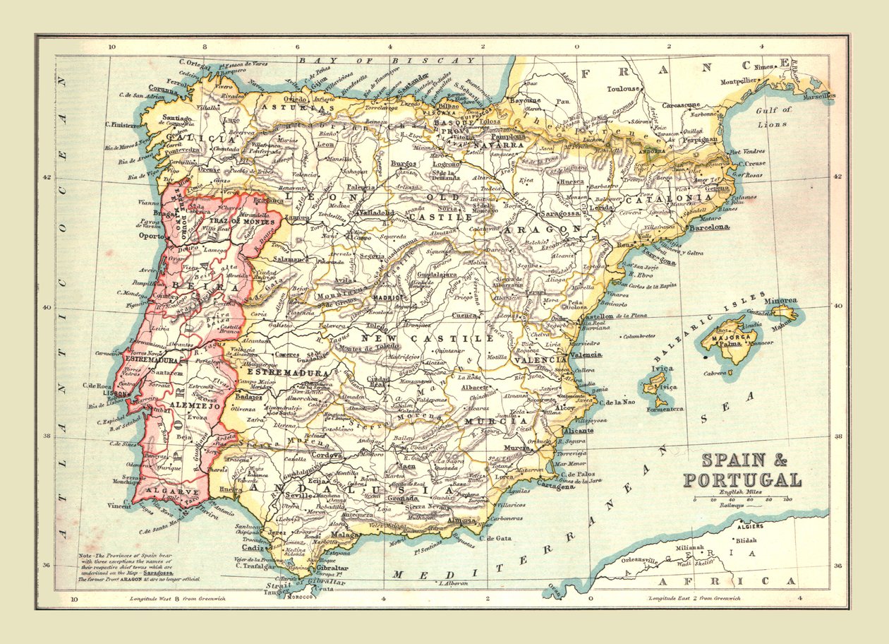 Kort over Spanien og Portugal, 1902. af Unbekannt