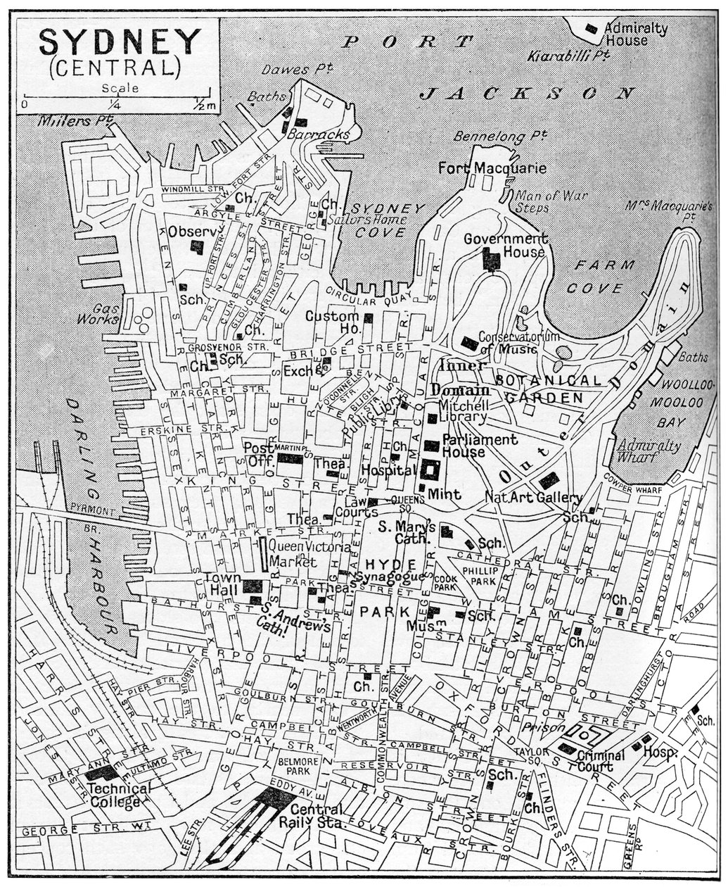 Kort over det centrale Sydney, New South Wales, Australien, c1924 af Unbekannt