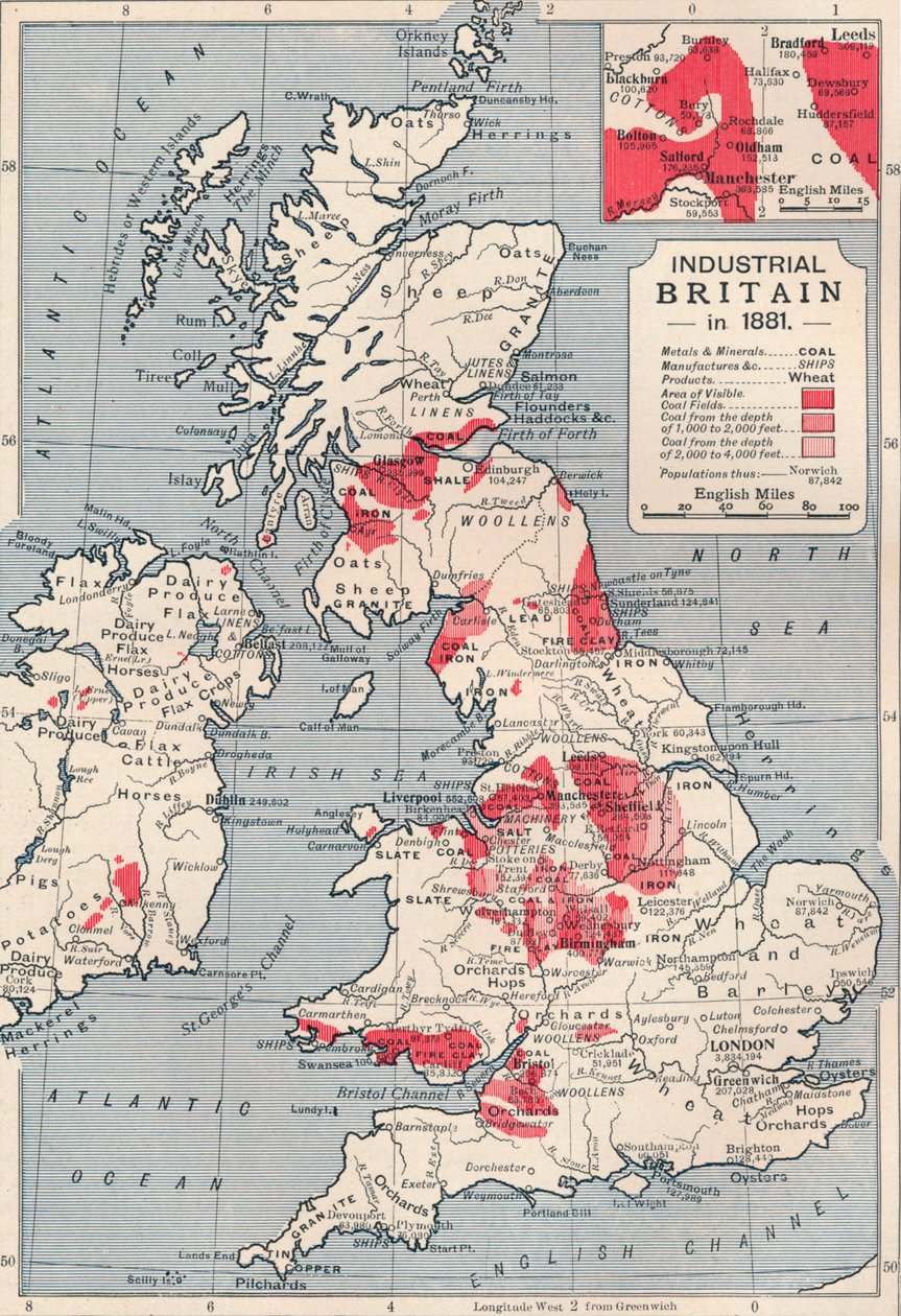 Kort over det industrielle Storbritannien i 1881, 1906 af Unbekannt