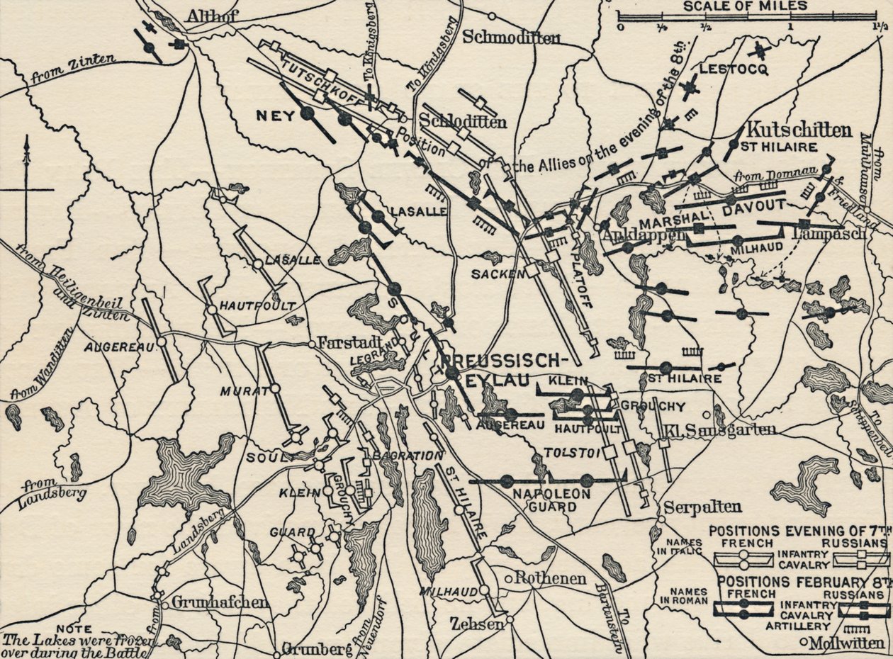 Kort over slaget ved Eylau, 1807, 1896 af Unbekannt