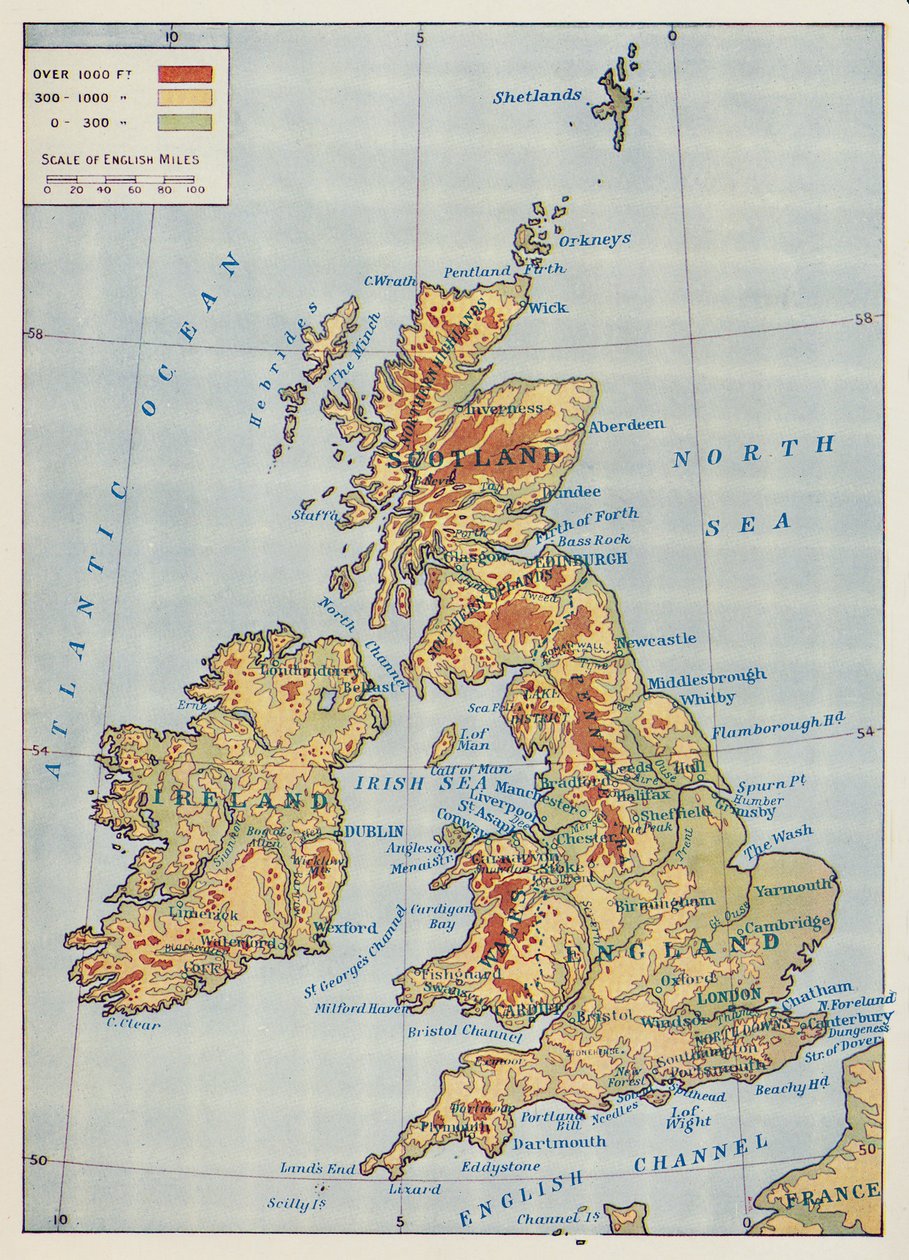Kort over de britiske øer, 1910 af Unbekannt