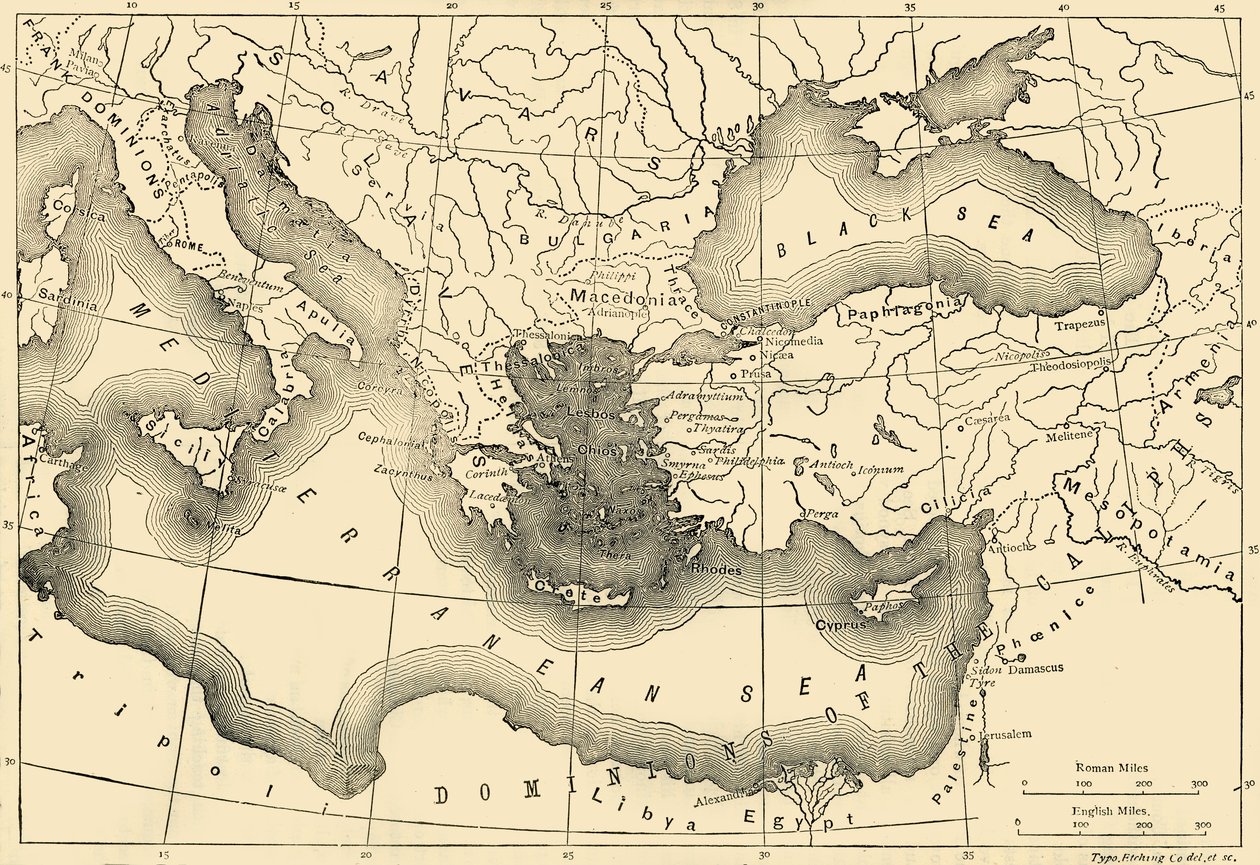 Kort over det byzantinske imperium i det niende århundrede, 1890. af Unbekannt