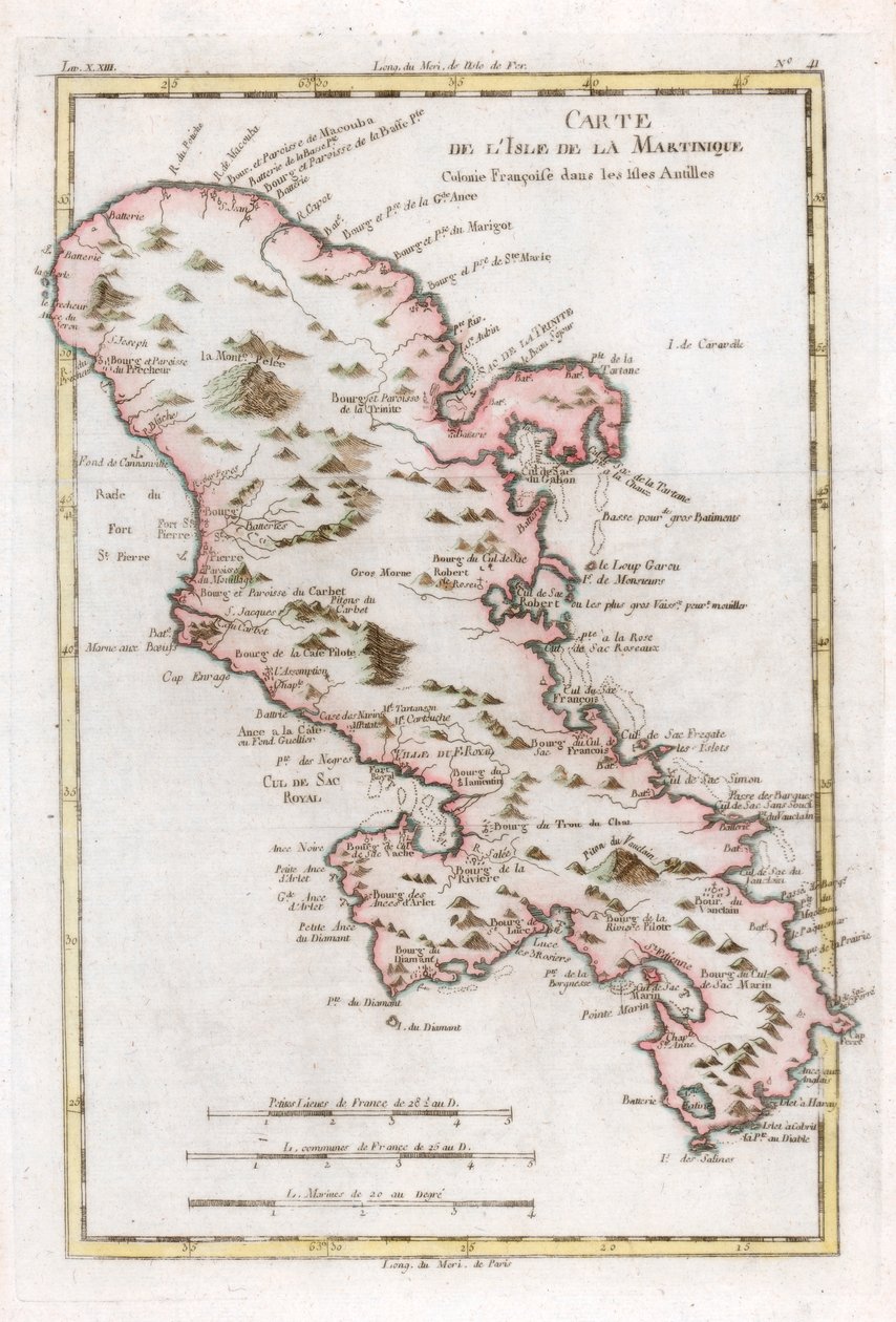 Kort over den caribiske ø Martinique, c1783 af Unbekannt