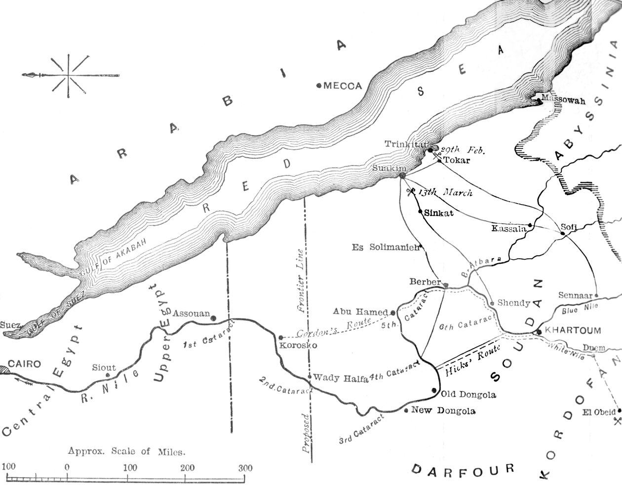 Kort over landet mellem Egypten og Soudan, c1881-85 af Unbekannt