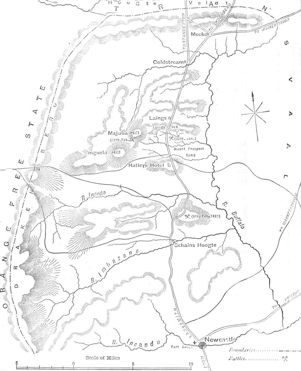 Kort over landet mellem Newcastle og Transvaal, c1880 af Unbekannt