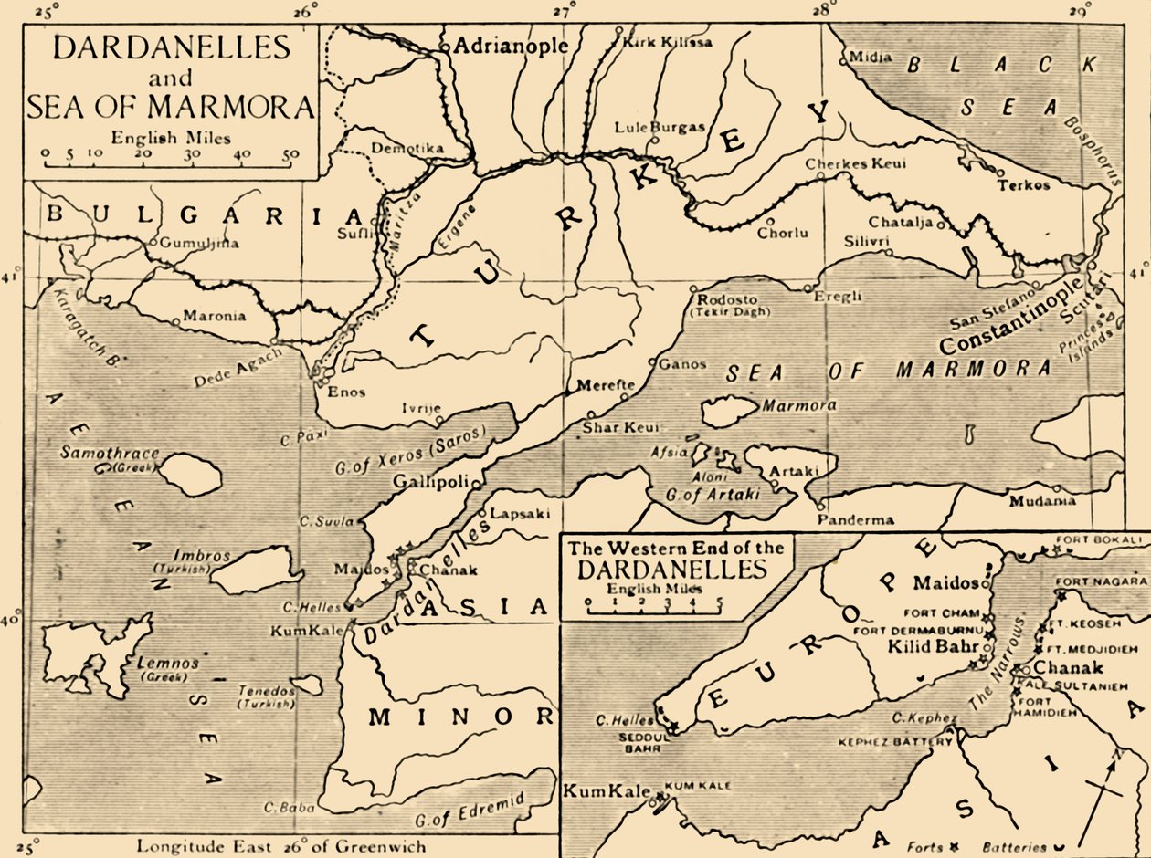 Kort over Dardanellerne og Marmarahavet, c1914, 1920. af Unbekannt