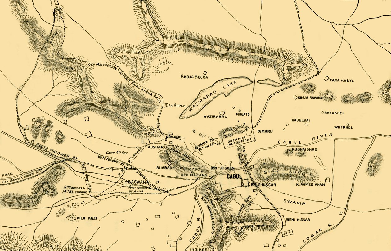 Kort over kampene i Chardeh-dalen, 1901. af Unbekannt