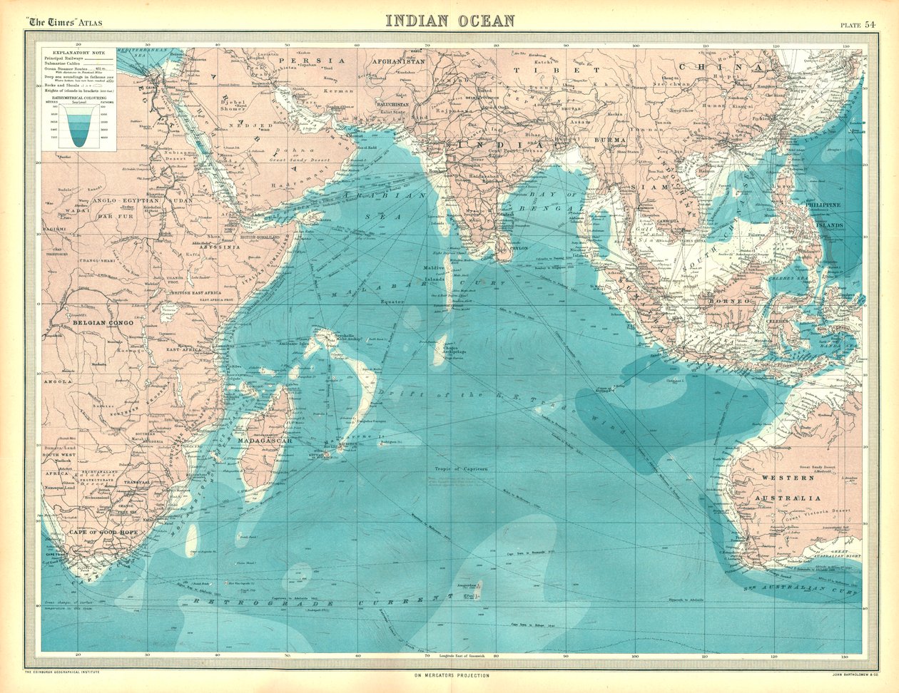 Kort over Det Indiske Ocean af Unbekannt
