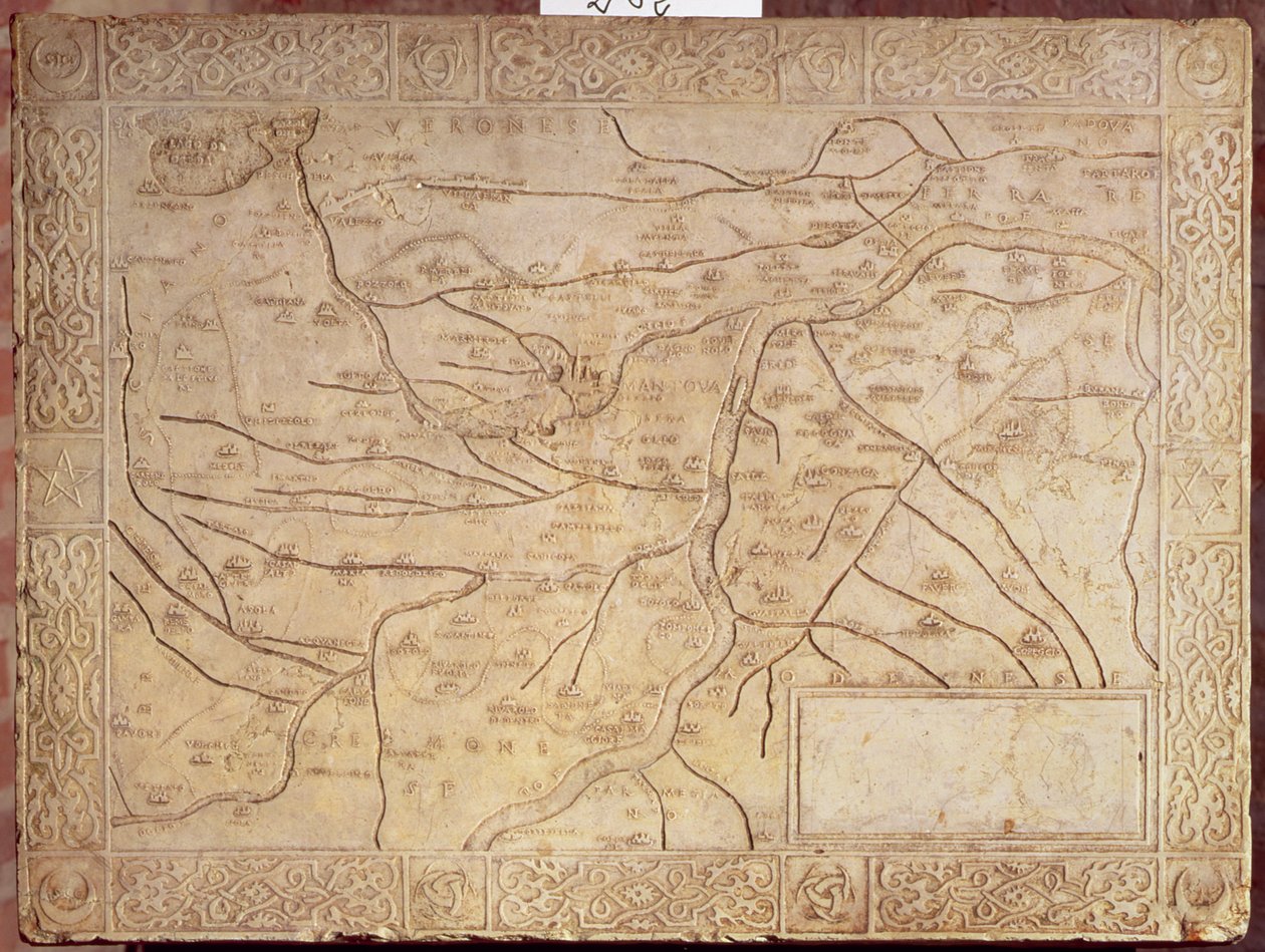 Kort over Mantuan-territoriet, udskåret i lavt relief (marmor) af Unbekannt