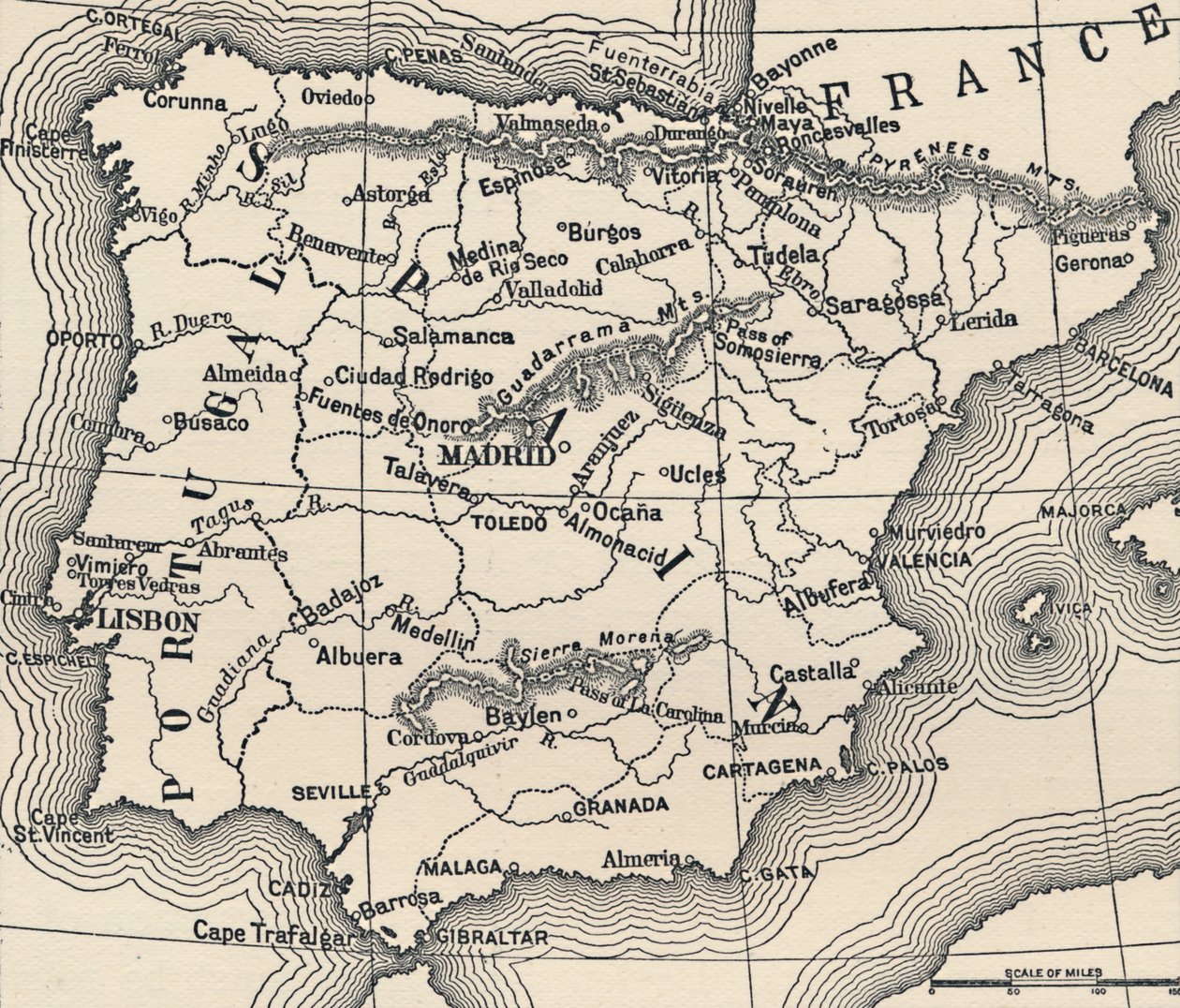 Kort over den spanske kampagne, c1807-1814, 1896 af Unbekannt