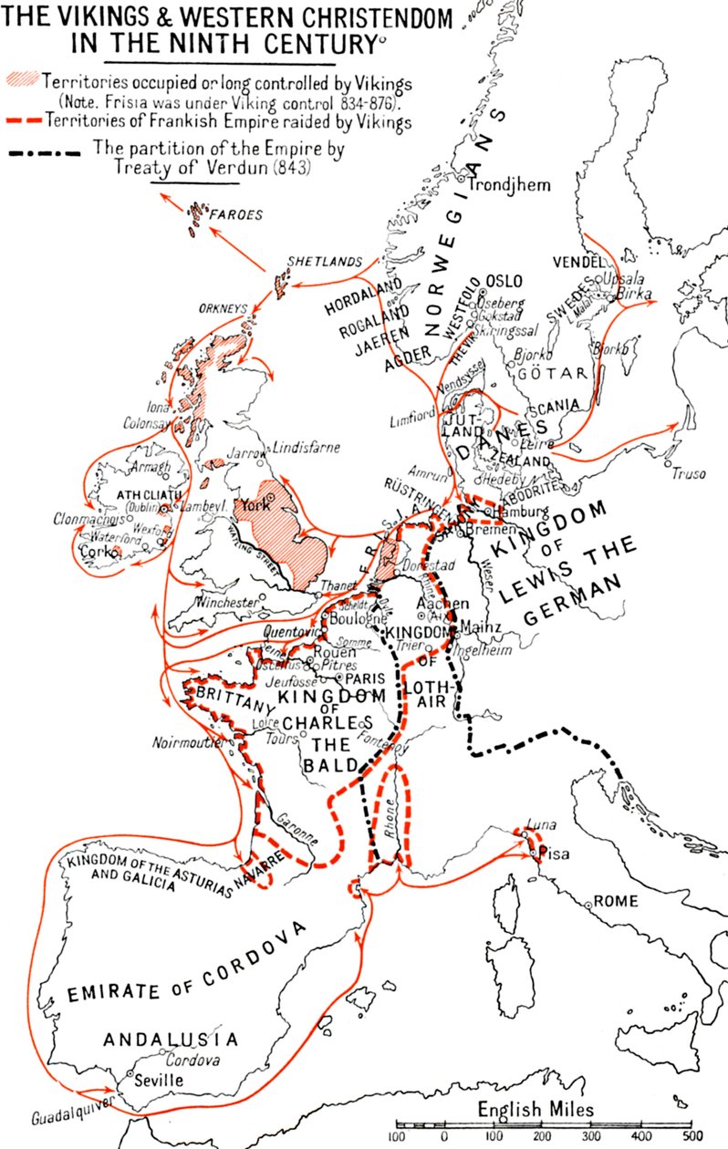 Kort over vikingerne og den vestlige kristendom i det niende århundrede, 1935 af Unbekannt