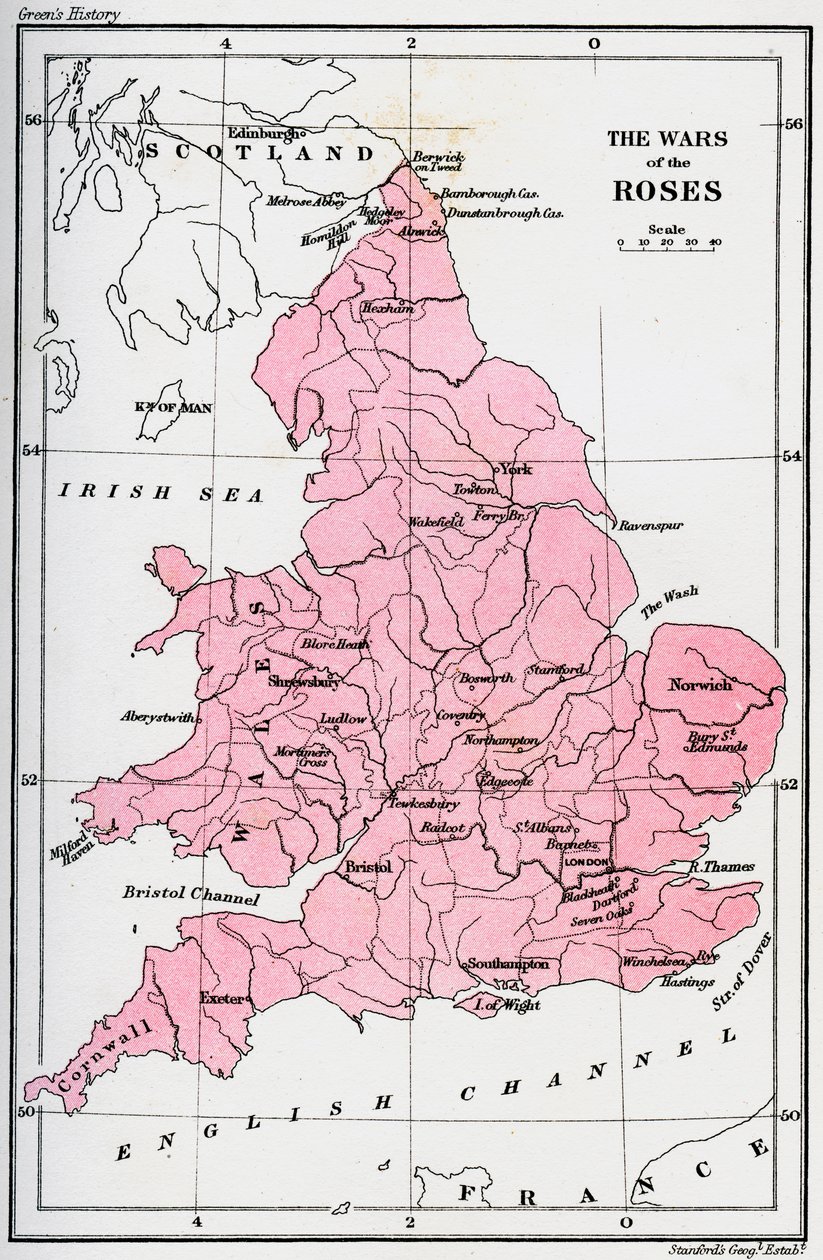 Kort over Wars of the Roses, 15. århundrede 1893 af Unbekannt