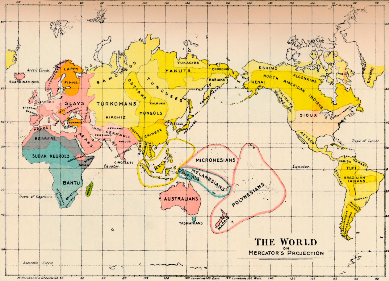 Kort over verden på Mercators Projection, 1902 af Unbekannt