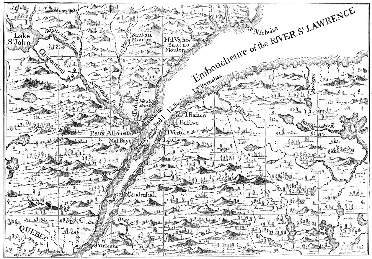 Kort over forløbet af floden St Lawrence så langt som til Quebec, 1730 c1880 af Unbekannt