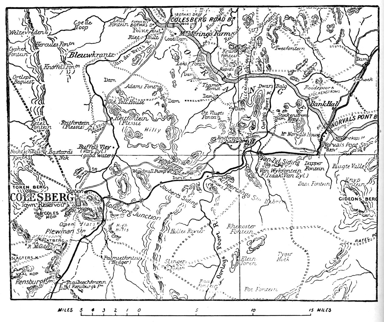Kort til illustration af operationerne rundt om Colesberg, 1902 af Unbekannt