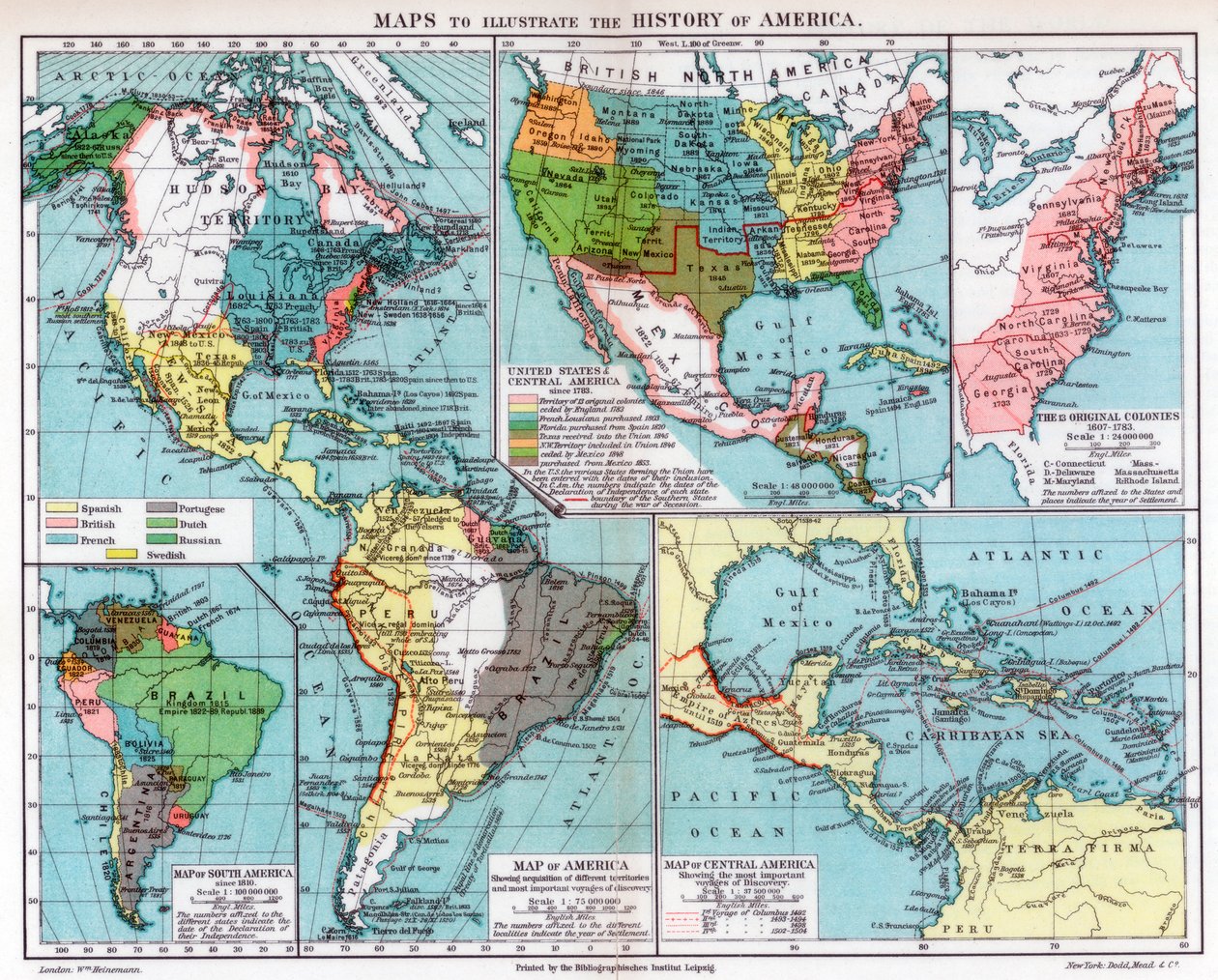 Kort til illustration af Amerikas historie, 1901 af Unbekannt