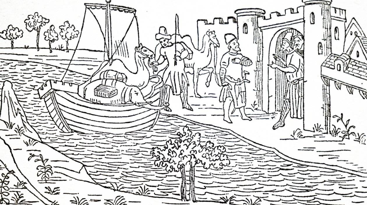 Marco Polo og hans onkler ankommer til Hormuz. af Unbekannt