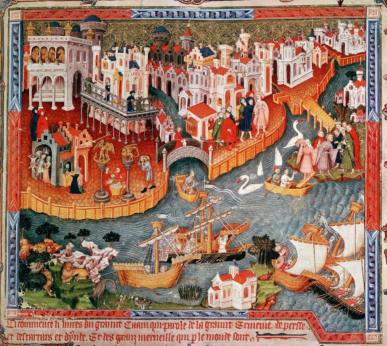Marco Polo sejler fra Venedig i 1271, 1400-tallet af Unbekannt