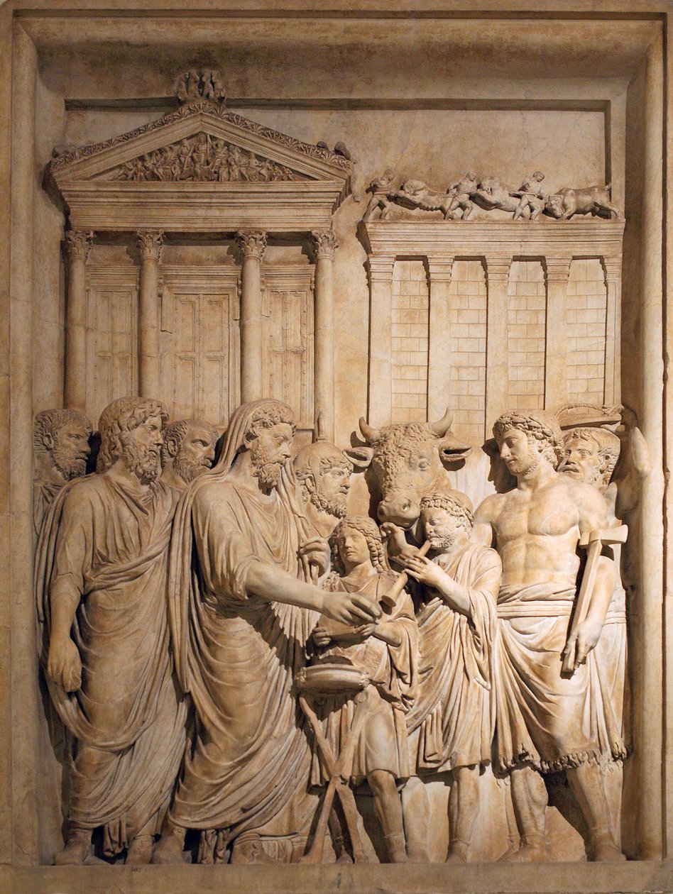 Marcus Aurelius og medlemmer af den kejserlige familie ofrer i taknemmelighed for succes mod germanske stammer, ca. 176-182 af Unbekannt