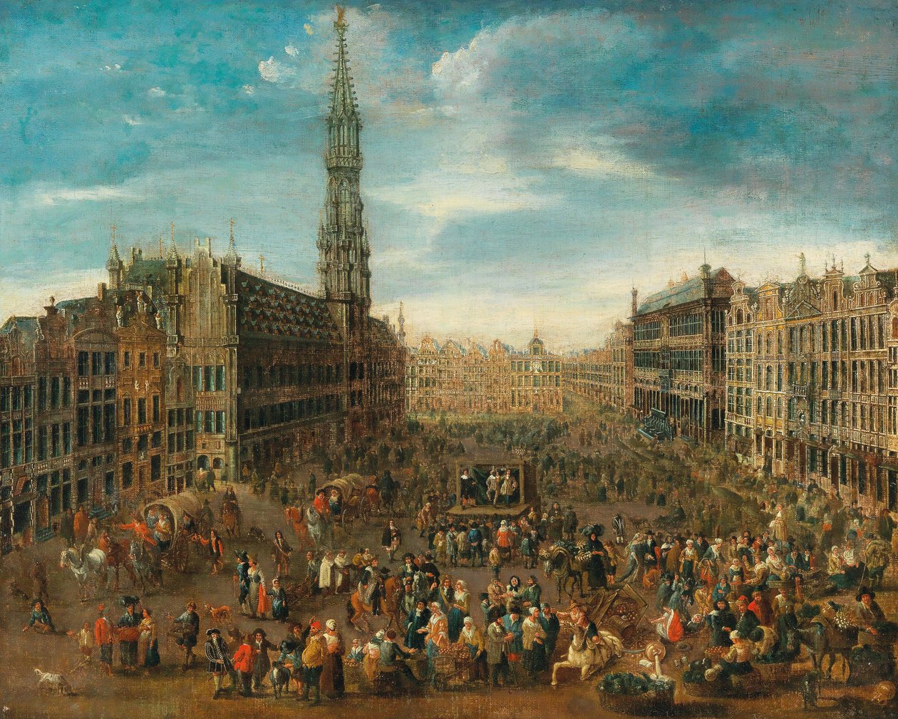 Markedsscene på Grand Place i Bruxelles, ca. 1670. af Unbekannt