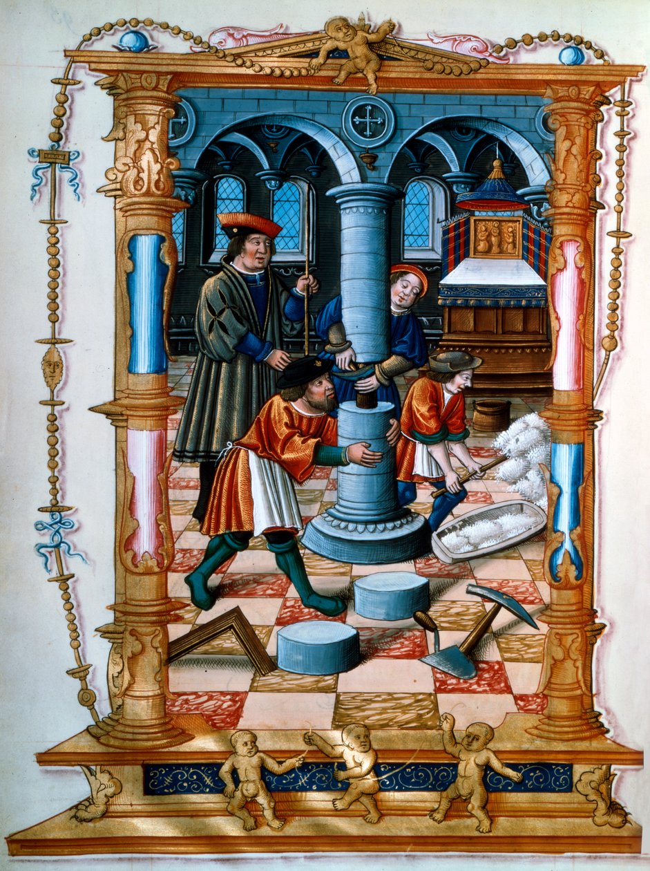 Murere bygger en søjle i en kirke, c1525 af Unbekannt