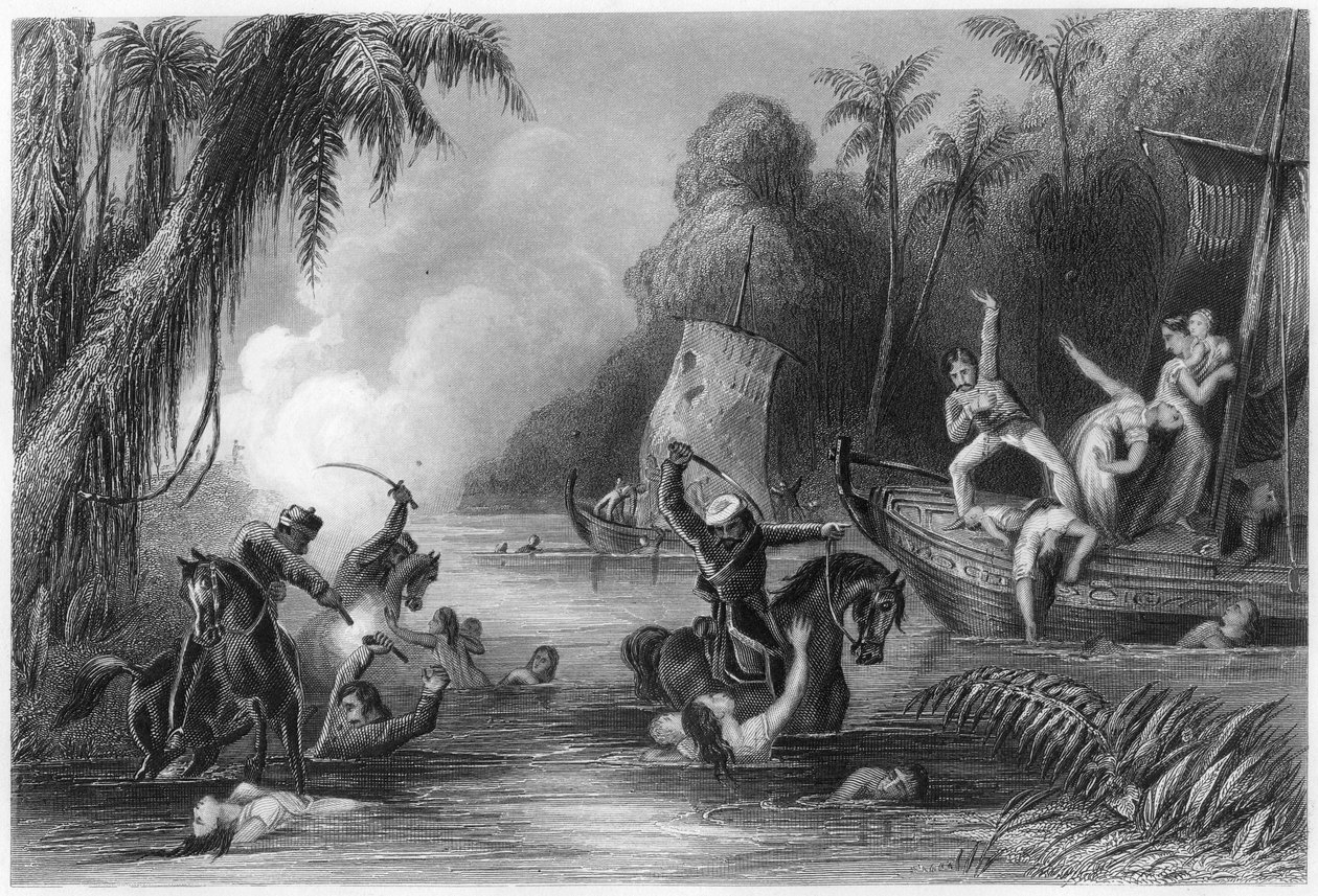 Massakre i bådene ud for Cawnpore, 1857, c1860 af Unbekannt