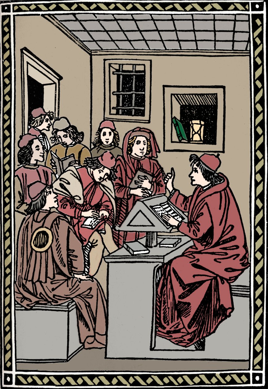 Mester med sine Elever. Christoforo Landino, 1492, 1917 af Unbekannt