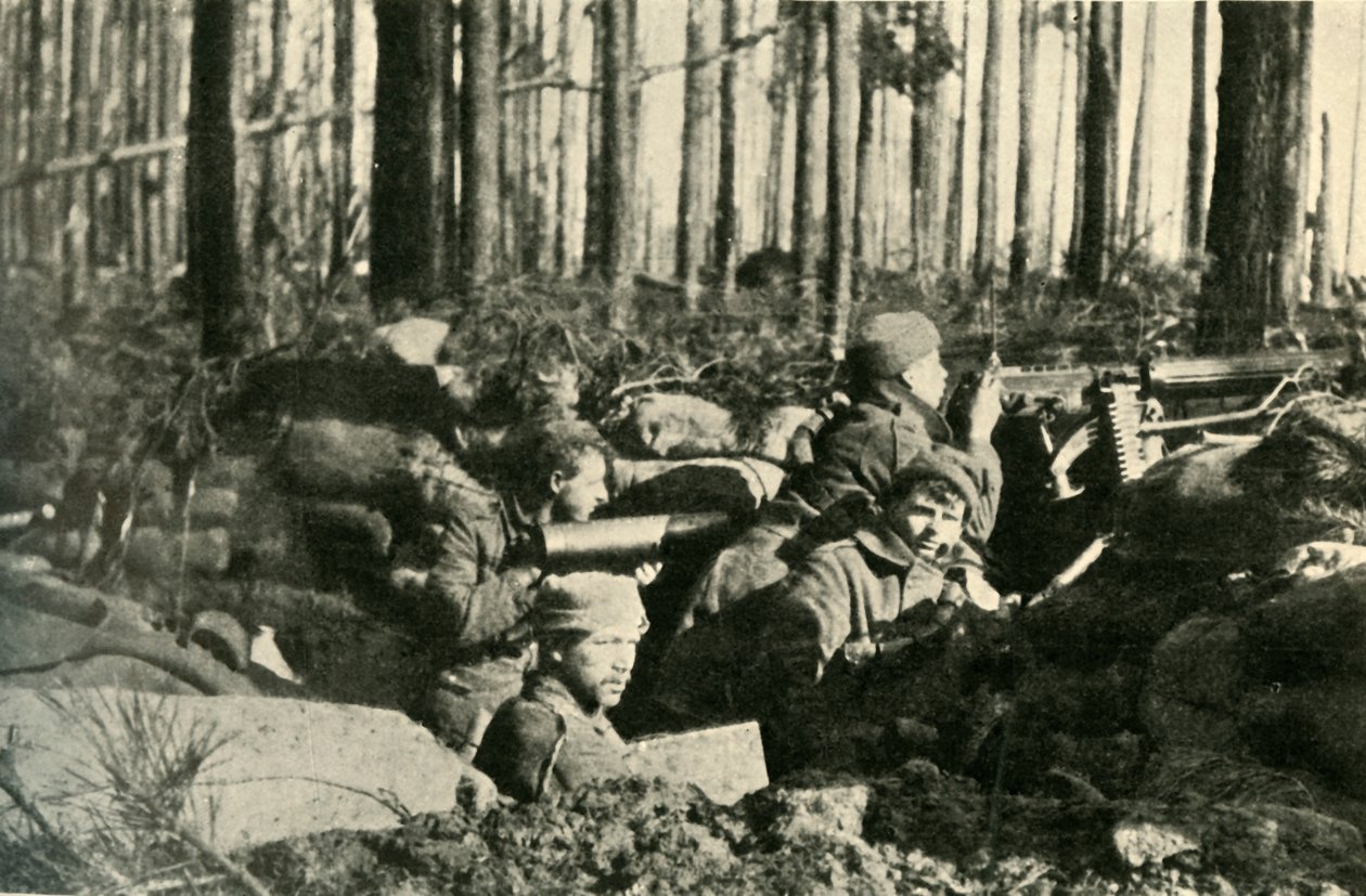 Maxim-pistol i aktion på den britiske front, Første Verdenskrig, 1915, c1920. af Unbekannt