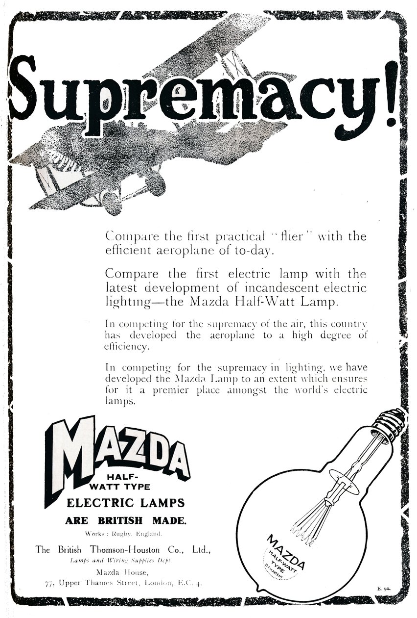 Mazda halv-watt type elektriske lamper Annonce, 1919 af Unbekannt