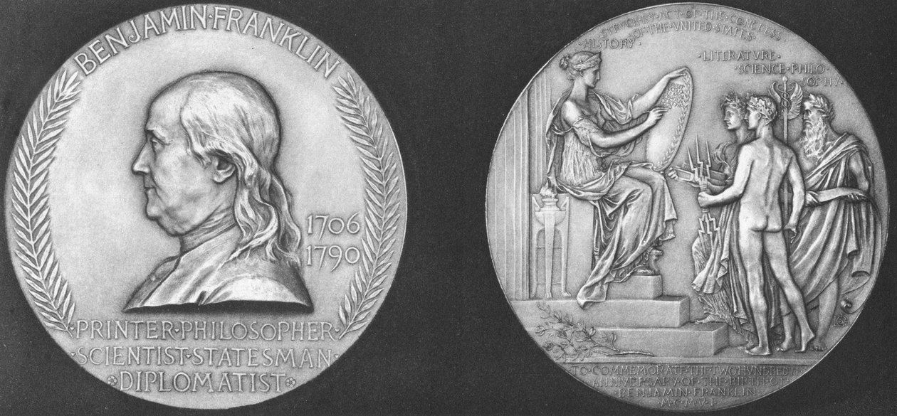 Medalje slået til minde om 200-året for Benjamin Franklins fødsel af Unbekannt