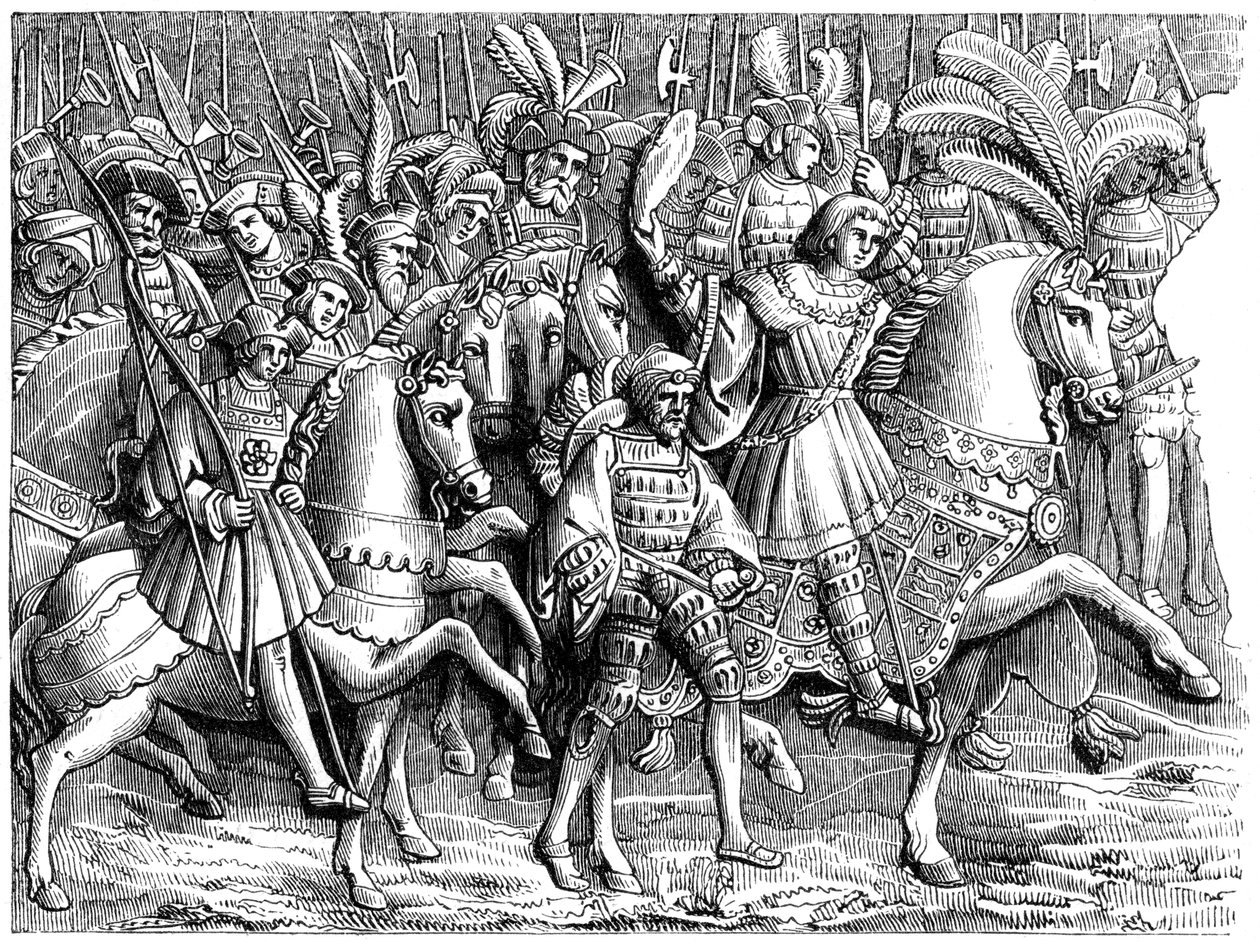 Møde på Guldklædets Mark, c1500-tallet 1849 af Unbekannt