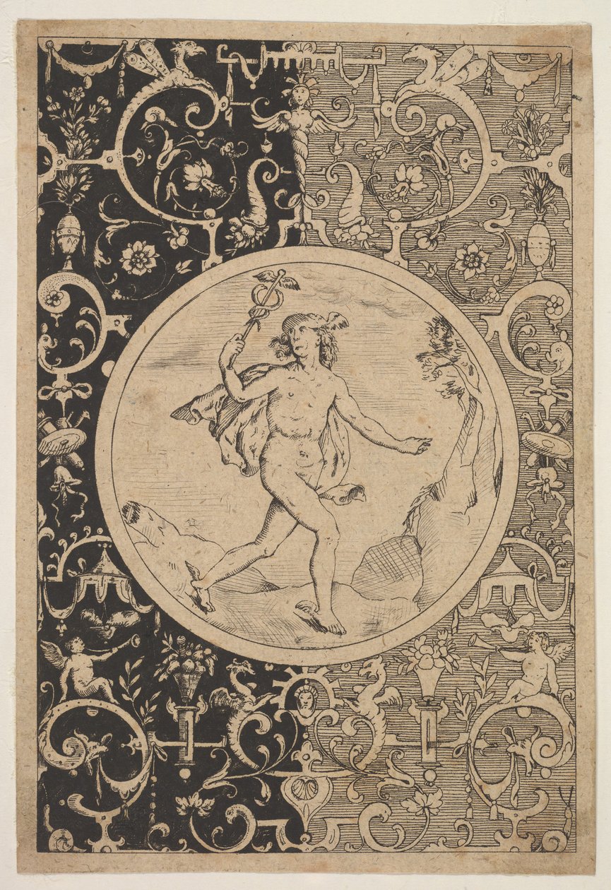 Kviksølv i en dekorativ ramme med grotesker, ca. 1600-1630. af Unbekannt