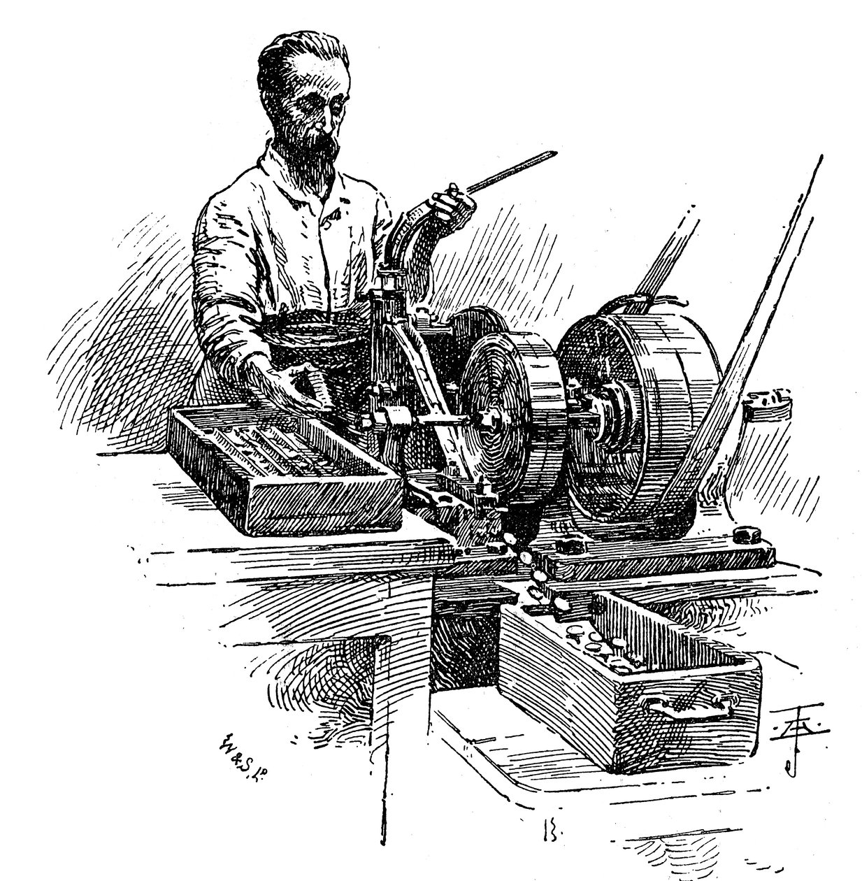 Fræsning af kanterne af mønter, Royal Mint, London, 1891 af Unbekannt