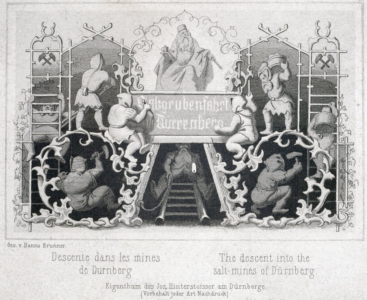 Saltmine: Nedstigningen til saltminerne i Durrnberg, Østrig, omkring 1850 af Unbekannt