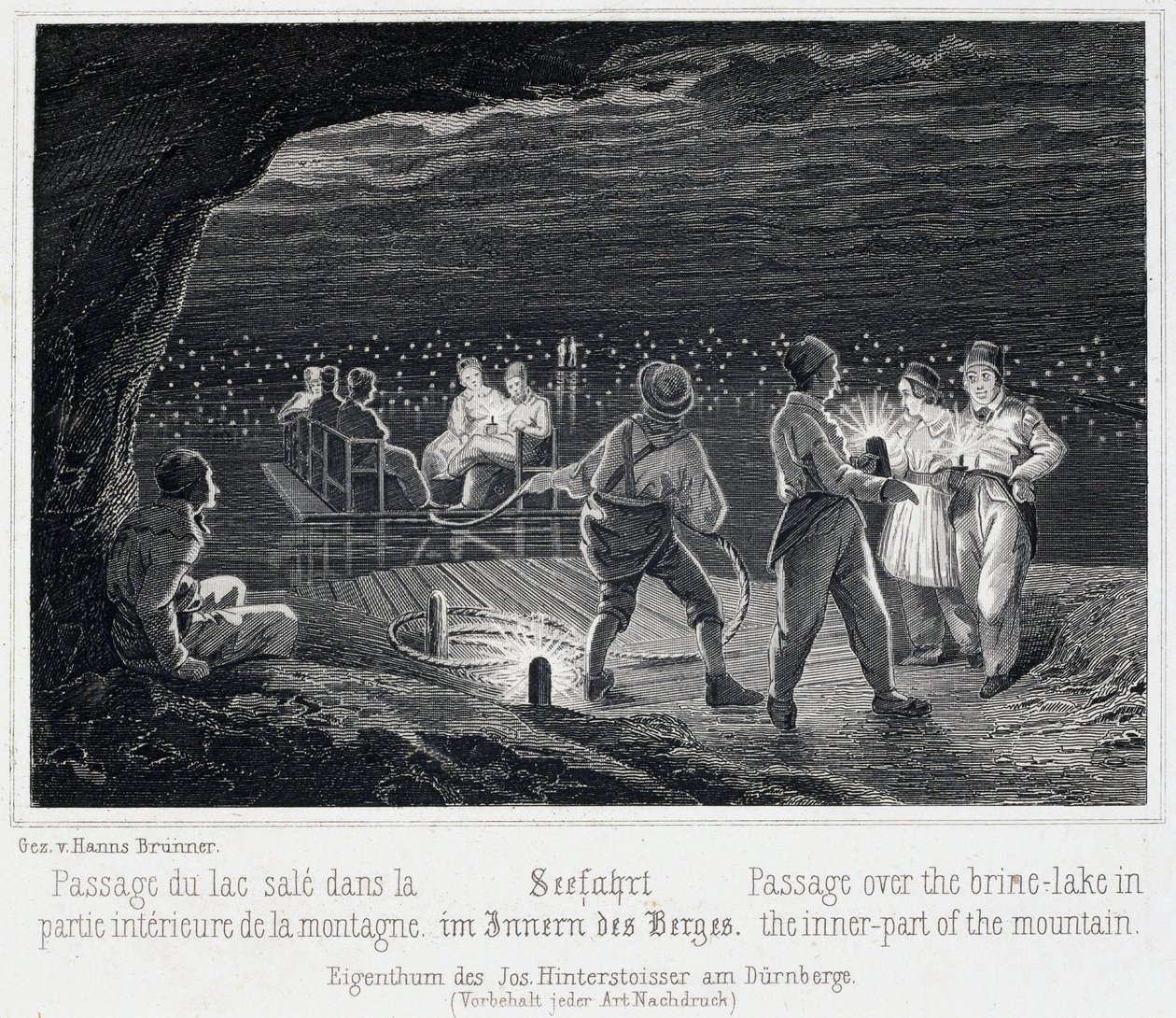 Saltmine: krydsningen af ​​saltsøen, inde i bjerget, omkring 1850, i Durrnberg, Østrig af Unbekannt