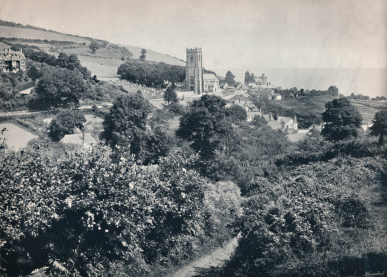 Minehoved - Udsigt over landsbyen og kirken, 1895 af Unbekannt