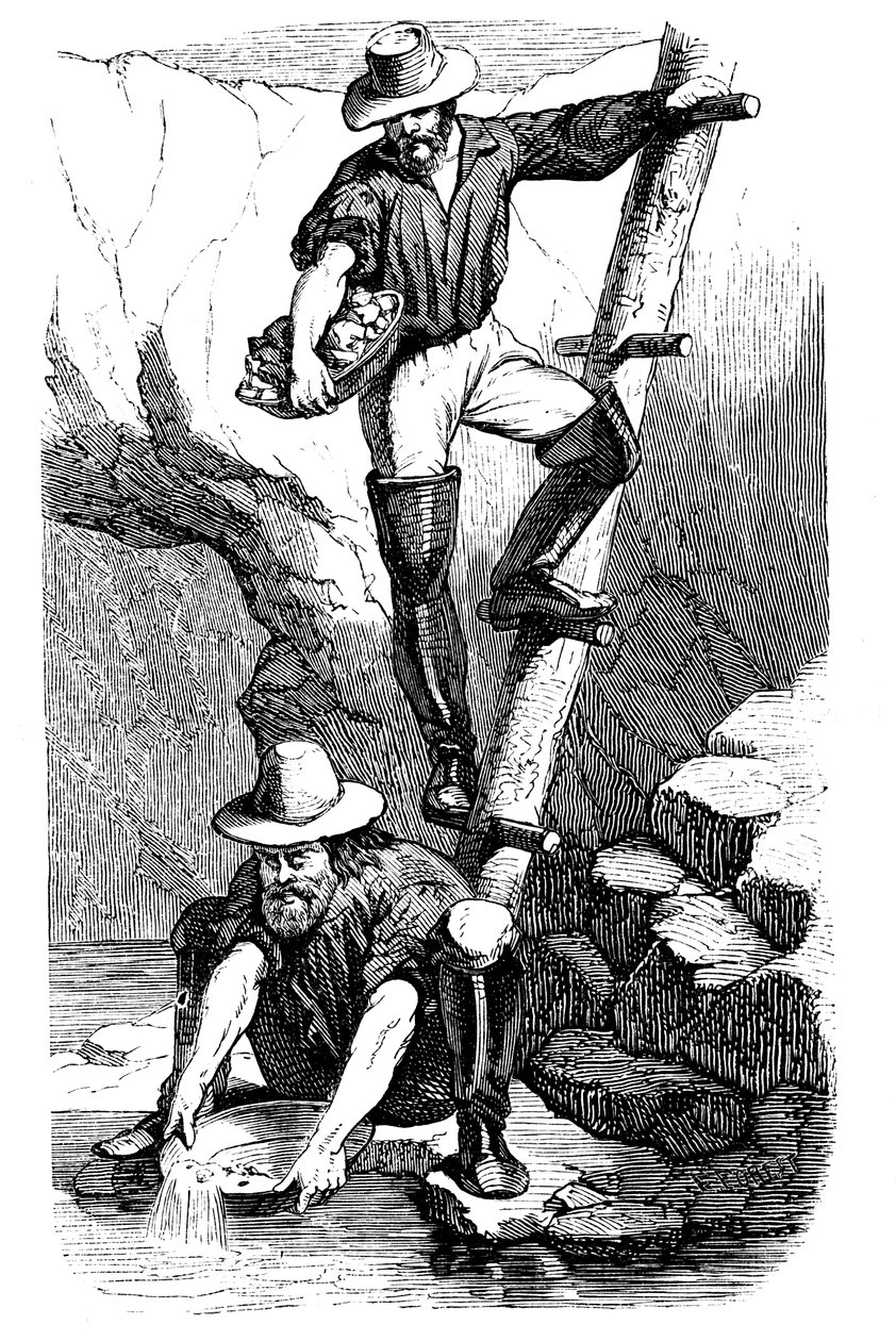 Minearbejdere, der panorerer efter guld under guldfeberen i Californien, 1849 af Unbekannt