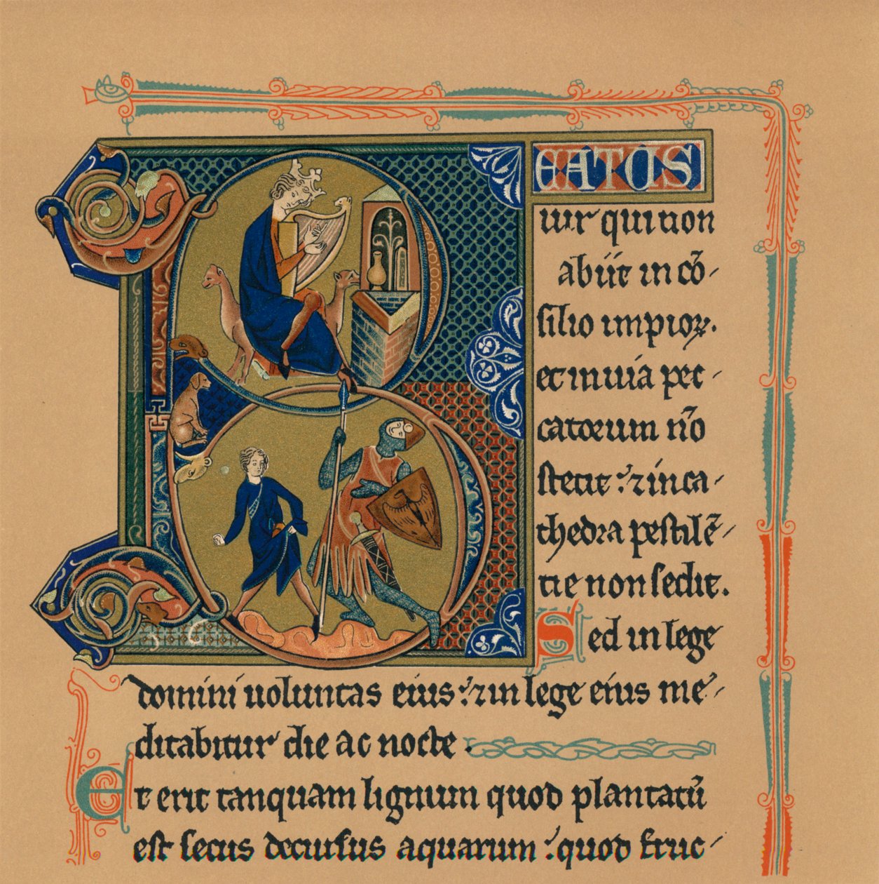 Miniature initial og del af en side fra en psalter, 1200-tallet, 1901 af Unbekannt