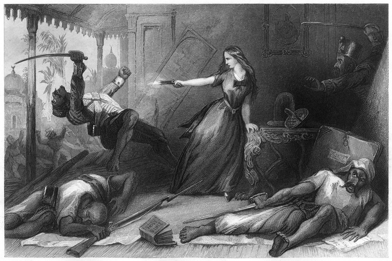 Frøken Wheeler forsvarer sig mod Sepoys ved Cawnpore, 1857, c1860 af Unbekannt
