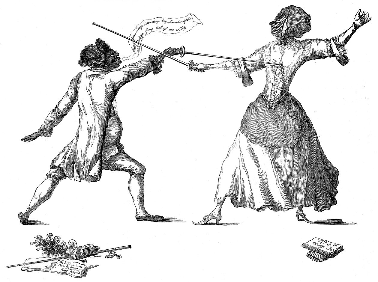 Mlle la Chevaliere de Eon de Beaumont fægtning ved Carlton House, 9. april 1787 af Unbekannt