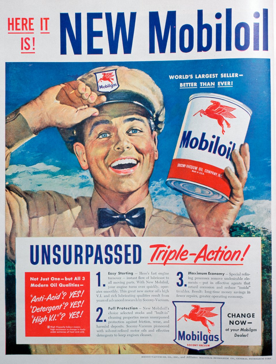 Mobiloil motorolie annonce, 1949 af Unbekannt