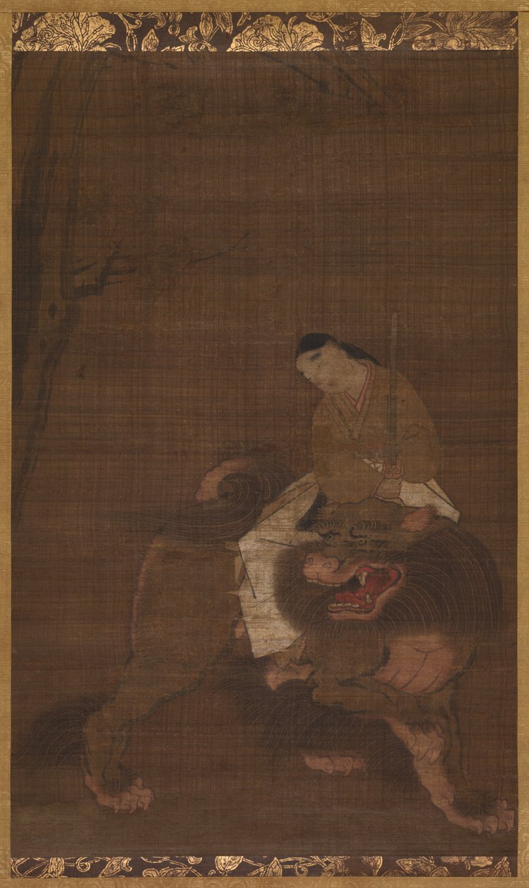 Monju som barn rider på en løve, 1392-1573. af Unbekannt