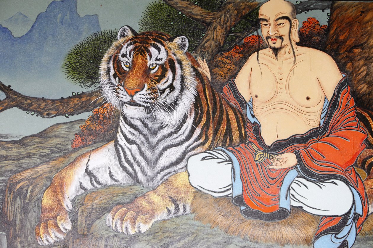 Munke- og tigermaleri, Seoul, Coree du Sud af Unbekannt