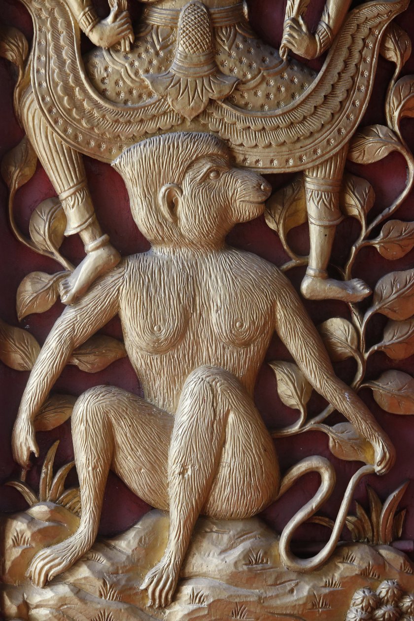 Aberelief på en dør i Wat Dab Phai, Chiang Mai Thailand af Unbekannt