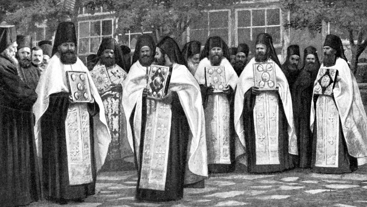 Munke fra den græske kirke med bind af liturgien, Grækenland, 1922 af Unbekannt