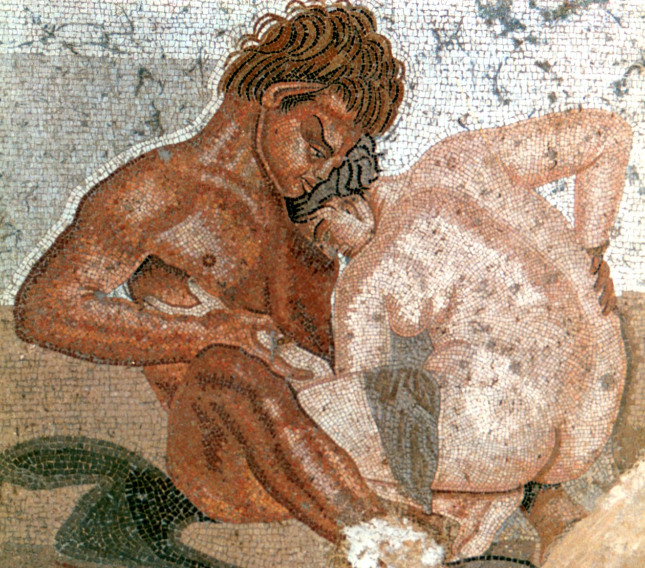 Mosaik af en satyr og nymfe, House of Faun, Pompeji, Italien af Unbekannt